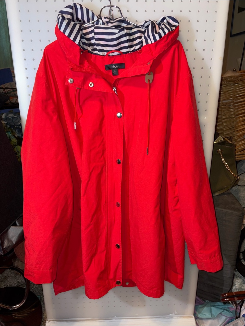 ellos Red Hooded Trench Coat with Stripe Lining